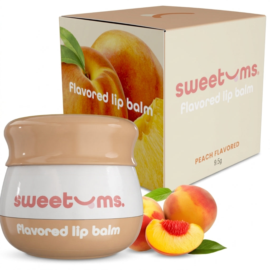 Sweetums Peach Flavored Lip Balm — product on white background-43